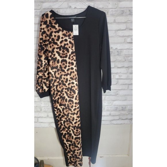 Ashley Stewart 14/16 Knit Colorblock Midi Dress Animal Print NEW Bodycon Cheetah - Picture 5 of 12